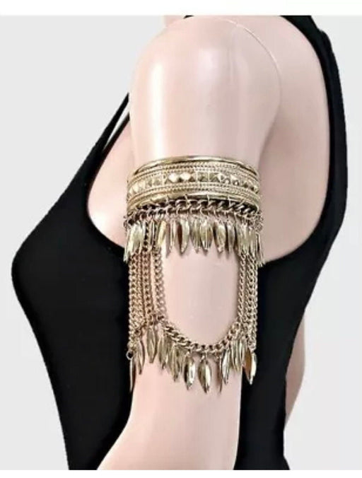 Upper arm cuff , leaf arm cuff bracelet, gold armband, fringe gold bracelet, gold arm cuff, Celtic upper arm bracelet, fringe arm band