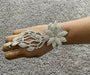 White Rhinestone bracelet, clear hand chain silver bracelet and ring set, bridal flower bracelet with ring, clear cuff