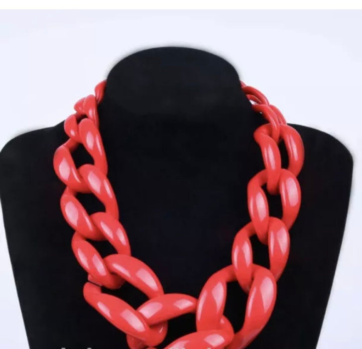 21 inch big curb red link acrylic chain fat statement necklace