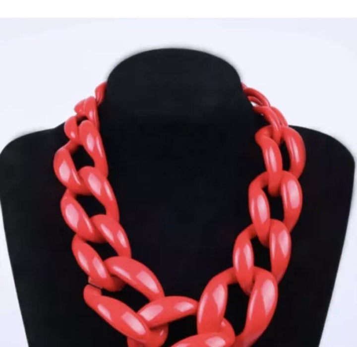 21 inch big curb red link acrylic chain fat statement necklace