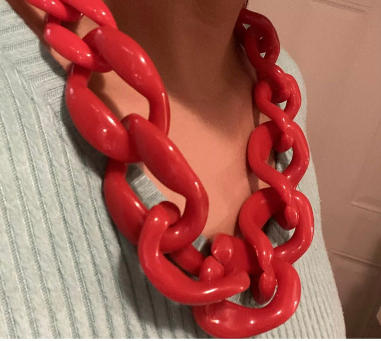 21 inch big curb red link acrylic chain fat statement necklace