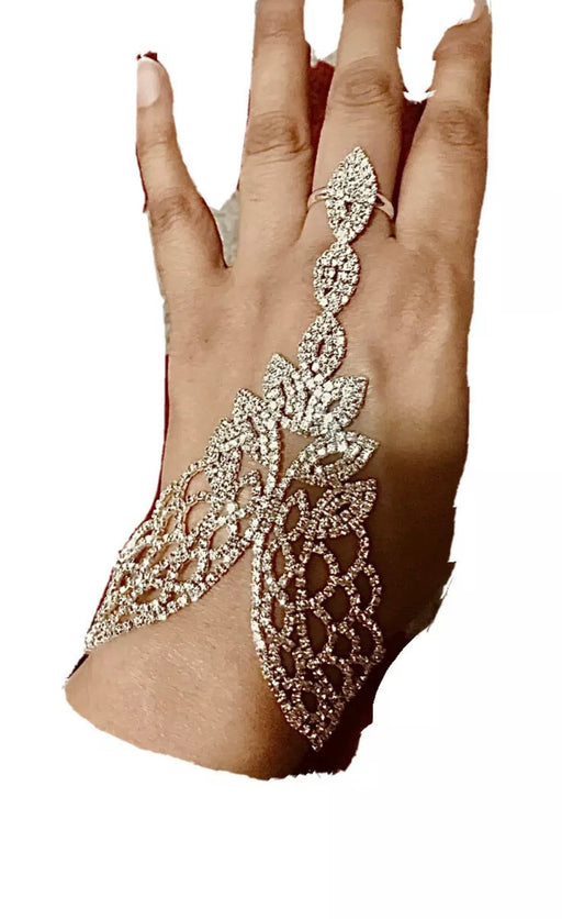 White bracelet Silver Clear White Crystal Rhinestone Wedding Slave Hand Chain Ring Bracelet