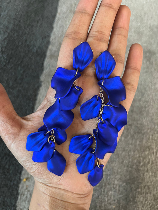 Royal blue earrings , blue petal earrings , blue flower earrings , long blue earrings , blue wedding earrings , large blue earrings