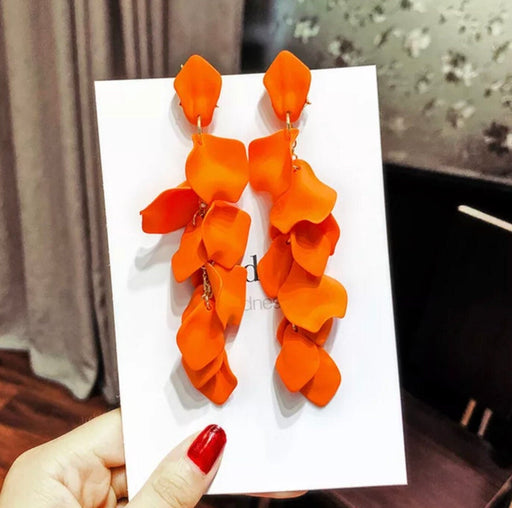 Orange flower earrings , orange petal earrings , orange acrylic earrings , rose petal earrings