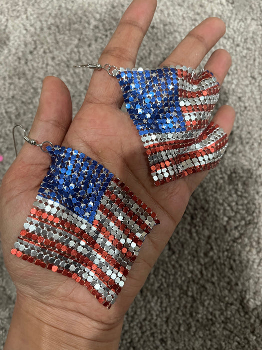 American flag earrings , Fourth of July earrings , Usa flag mesh red white blue earrings , patriotic earring