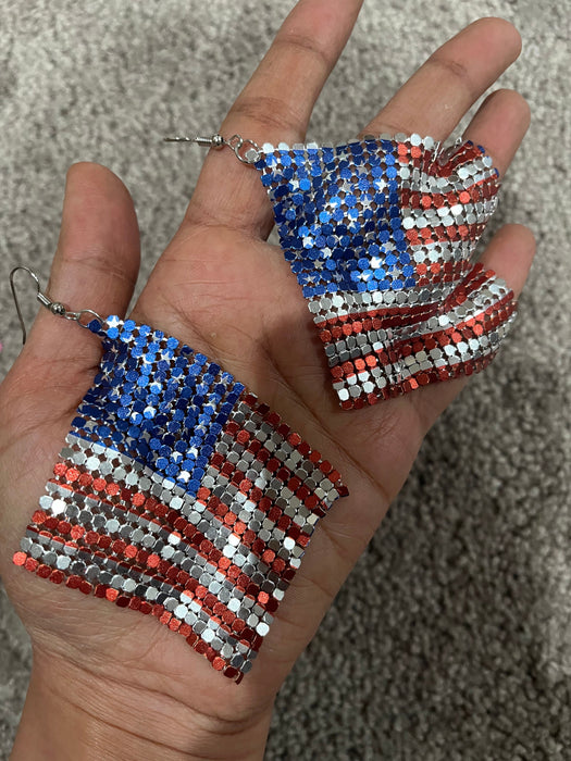 American flag earrings , Fourth of July earrings , Usa flag mesh red white blue earrings , patriotic earring