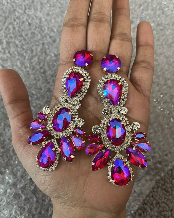 Fuchsia Ab chandelier earrings , magenta rhinestone earrings , pink Ab chandelier earrings, large fuchsia earrings, big pink Ab earrings,