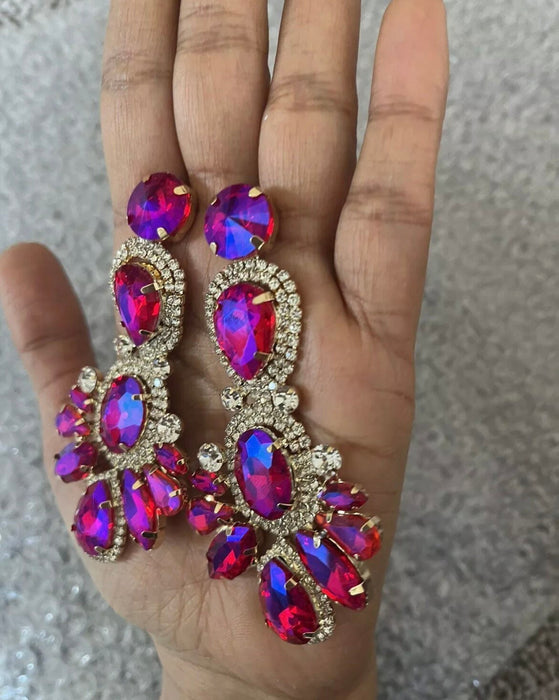 Fuchsia Ab chandelier earrings , magenta rhinestone earrings , pink Ab chandelier earrings, large fuchsia earrings, big pink Ab earrings,