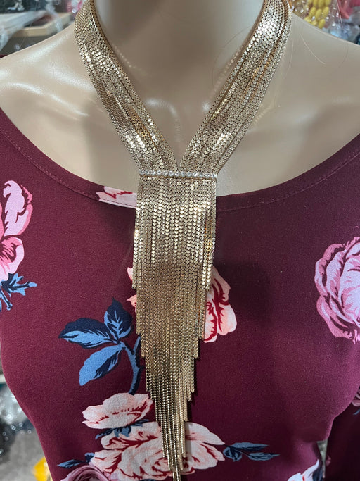 Cleavage necklace , gold fringe necklace set, cleopatra necklace, long gold chain necklace, gold bib necklace set, gold tassel and earrings