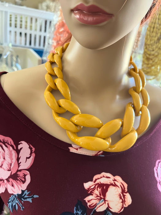 Chunky acrylic necklace , chunky chain necklace , mustard chain necklace , acrylic yellow necklace , acrylic statement necklace link big