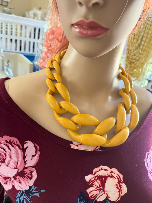 Chunky acrylic necklace , chunky chain necklace , mustard chain necklace , acrylic yellow necklace , acrylic statement necklace link big