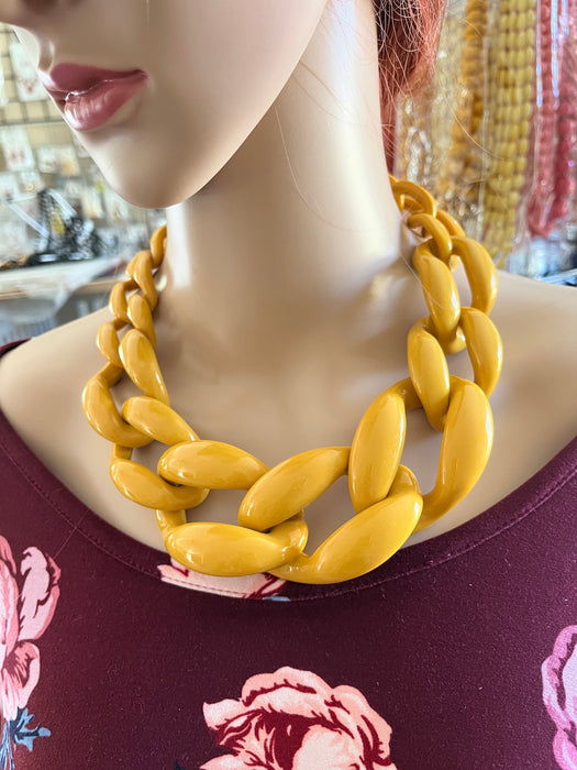 Chunky acrylic necklace , chunky chain necklace , mustard chain necklace , acrylic yellow necklace , acrylic statement necklace link big