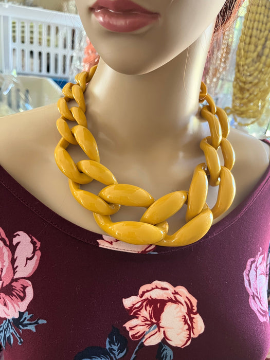 Chunky acrylic necklace , chunky chain necklace , mustard chain necklace , acrylic yellow necklace , acrylic statement necklace link big