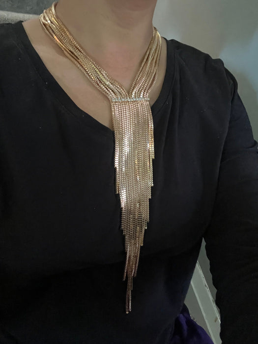 Cleavage necklace , gold fringe necklace set, cleopatra necklace, long gold chain necklace, gold bib necklace set, gold tassel and earrings