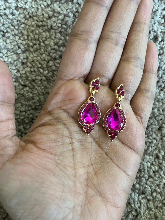 Hot pink earrings, small fuchsia earrings, hot pink teardrop earrings, pink earrings, dark pink earrings, hot pink crystal earrings