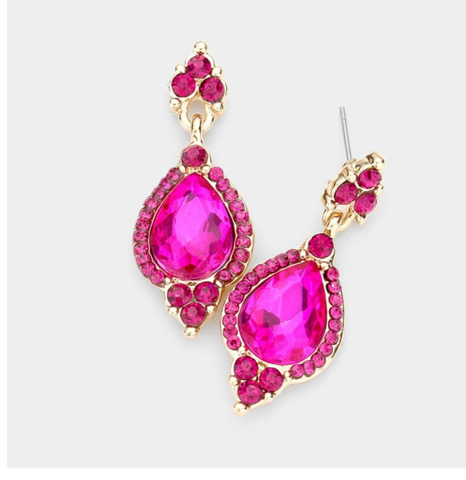 Hot pink earrings, small fuchsia earrings, hot pink teardrop earrings, pink earrings, dark pink earrings, hot pink crystal earrings