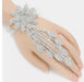 White Rhinestone bracelet, clear hand chain silver bracelet and ring set, bridal flower bracelet with ring, clear cuff
