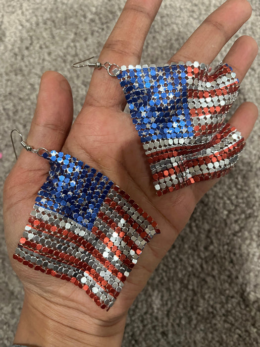 American flag earrings , Fourth of July earrings , Usa flag mesh red white blue earrings , patriotic earring