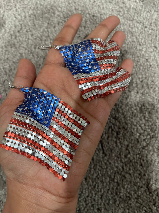 American flag earrings , Fourth of July earrings , Usa flag mesh red white blue earrings , patriotic earring