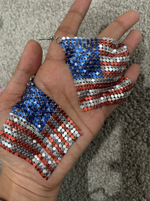 American flag earrings , Fourth of July earrings , Usa flag mesh red white blue earrings , patriotic earring