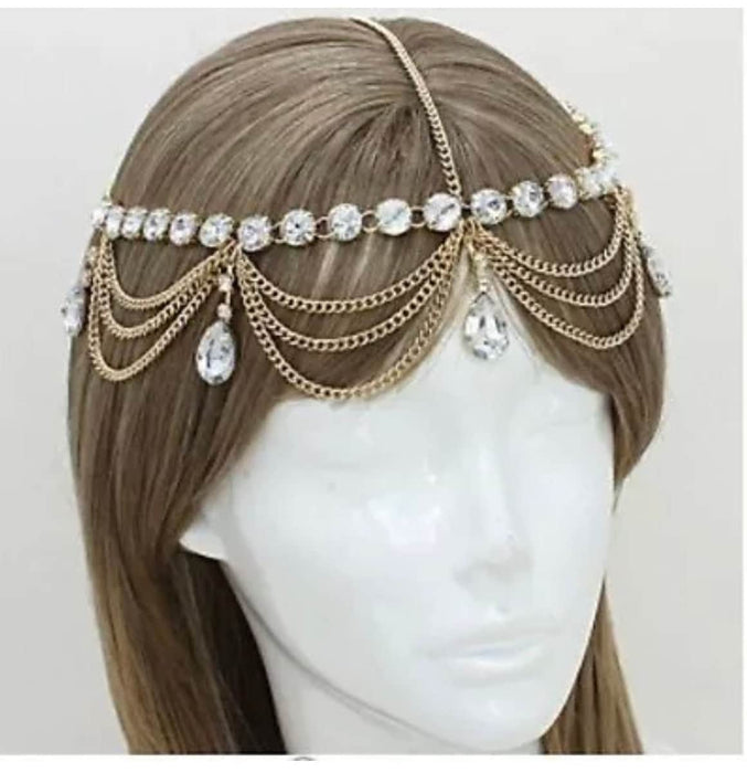 Head chain , gold head chain , bridal head chain , crystal head chain