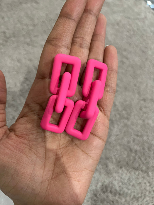 Hot pink earrings , pink acrylic earrings , fuchsia earrings , fuchsia acrylic chain earrings , chunky pink earrings , statement earrings