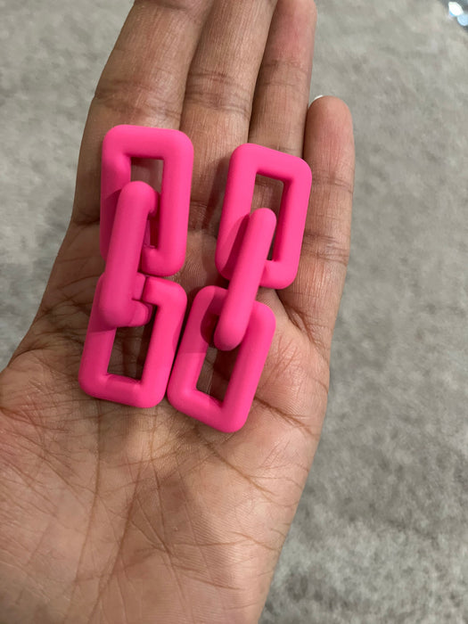 Hot pink earrings , pink acrylic earrings , fuchsia earrings , fuchsia acrylic chain earrings , chunky pink earrings , statement earrings