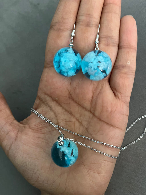 Cloud earrings and cloud necklace , sky earrings sky necklace set , blue sky necklace , blue sky earrings