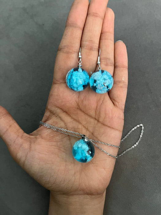 sky blue earrings, light blue earrings , Cloud earrings and necklace , sky earrings sky necklace set , blue sky necklace , blue sky earrings