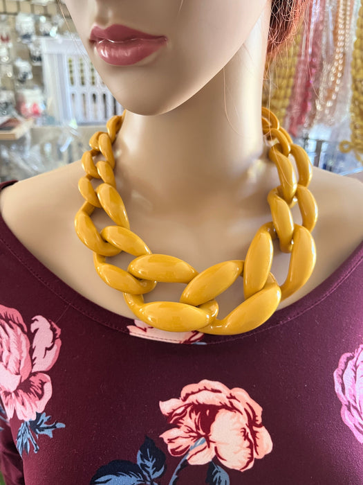 Chunky acrylic necklace , chunky chain necklace , mustard chain necklace , acrylic yellow necklace , acrylic statement necklace link big