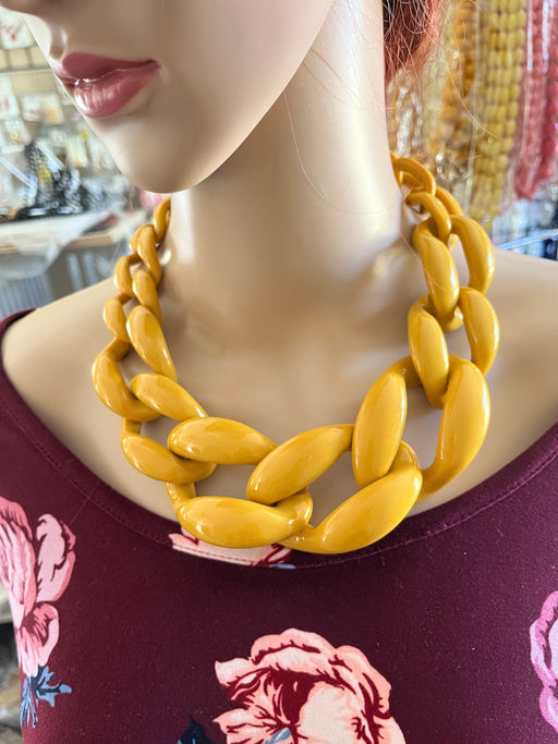 Chunky acrylic necklace , chunky chain necklace , mustard chain necklace , acrylic yellow necklace , acrylic statement necklace link big