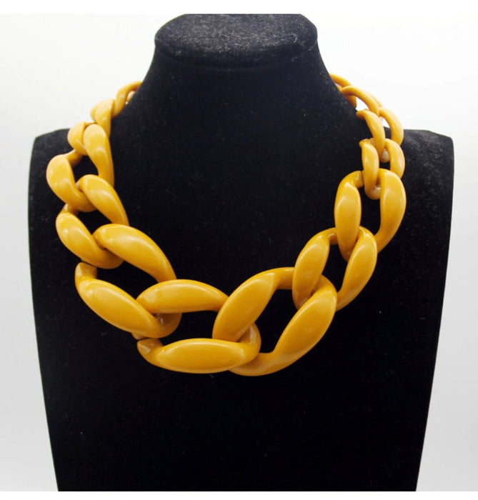 Chunky acrylic necklace , chunky chain necklace , mustard chain necklace , acrylic yellow necklace , acrylic statement necklace link big