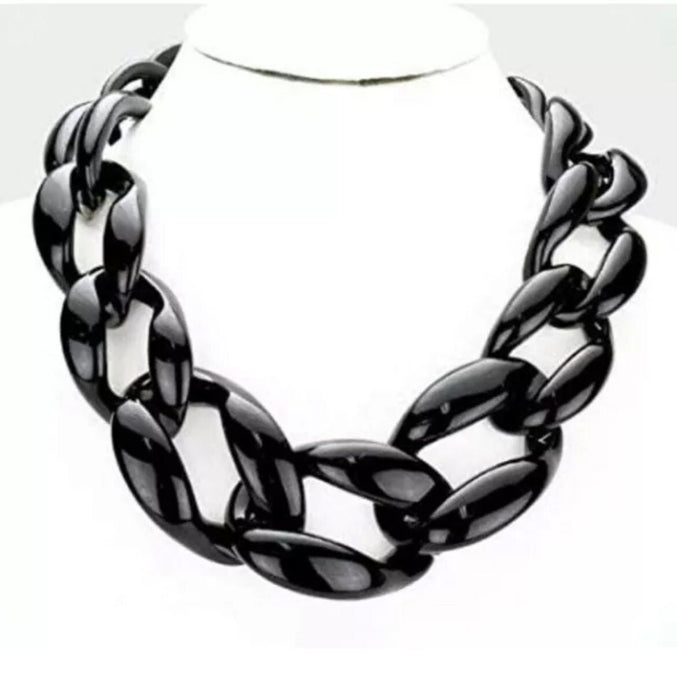 Black acrylic chain necklace , chunky acrylic necklace chain , big acrylic curb necklace , acrylic link loop necklace