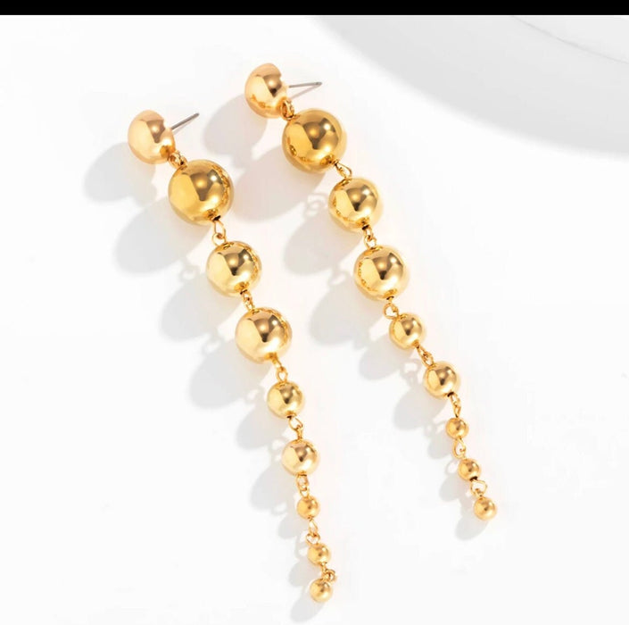 Long gold earrings , gold bead earrings , gold wedding earrings , big gold earrings , large gold earrings , acrylic gold earring