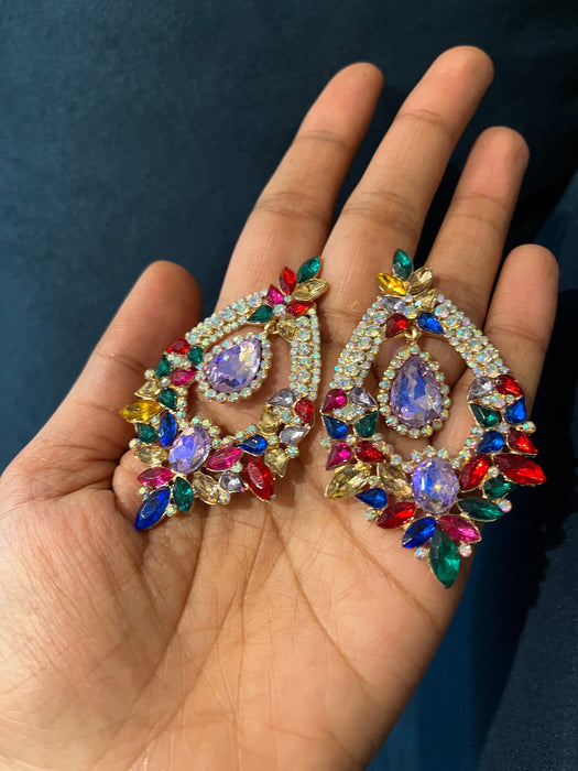 Large chandelier earring , multicolored earrings , big crystal earrings , big red earrings , big blue earrings ,