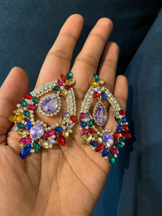 Large chandelier earring , multicolored earrings , big crystal earrings , big red earrings , big blue earrings ,