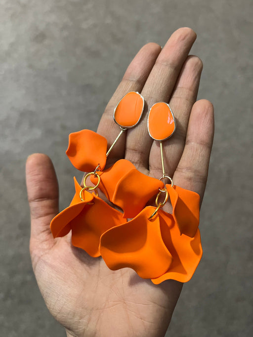 Orange flower earrings , orange petal earrings , orange acrylic earrings , rose petal earrings