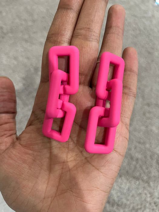 Hot pink earrings , pink acrylic earrings , fuchsia earrings , fuchsia acrylic chain earrings , chunky pink earrings , statement earrings