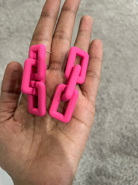 Hot pink earrings , pink acrylic earrings , fuchsia earrings , fuchsia acrylic chain earrings , chunky pink earrings , statement earrings