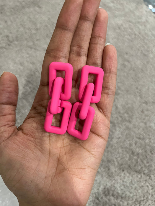 Hot pink earrings , pink acrylic earrings , fuchsia earrings , fuchsia acrylic chain earrings , chunky pink earrings , statement earrings