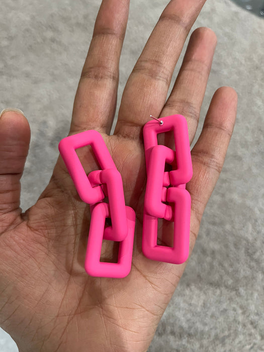 Hot pink earrings , pink acrylic earrings , fuchsia earrings , fuchsia acrylic chain earrings , chunky pink earrings , statement earrings