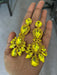 Big Yellow earrings , large yellow jonquil earrings , yellow rhinestone earrings ,yellow crystal earrings , chandelier huge pierced