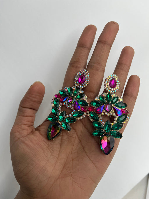 Big green earrings , green fuchsia earrings , large green Ab earrings , large green rhinestone earrings , crystal chandelier