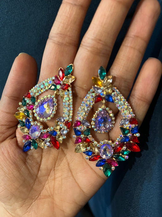 Large chandelier earring , multicolored earrings , big crystal earrings , big red earrings , big blue earrings ,