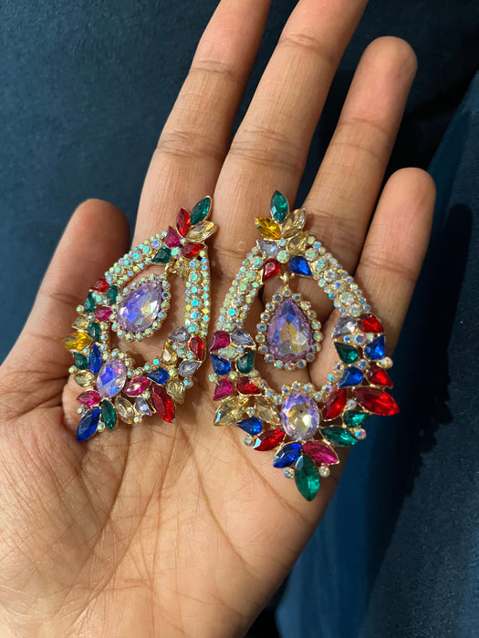 Large chandelier earring , multicolored earrings , big crystal earrings , big red earrings , big blue earrings ,