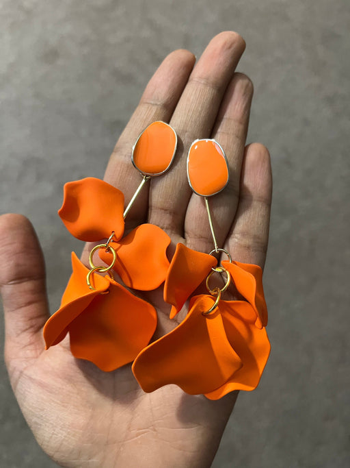 Orange flower earrings , orange petal earrings , orange acrylic earrings , rose petal earrings