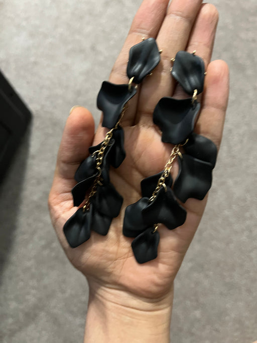 Black flower earrings , black leaf earrings , black acrylic earrings , large black earrings , big black earrings