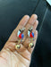 Flamingo earrings , bird earring , enamel earrings , vintage style earrings , blue red earrings , parrot earring multicolored multicolor