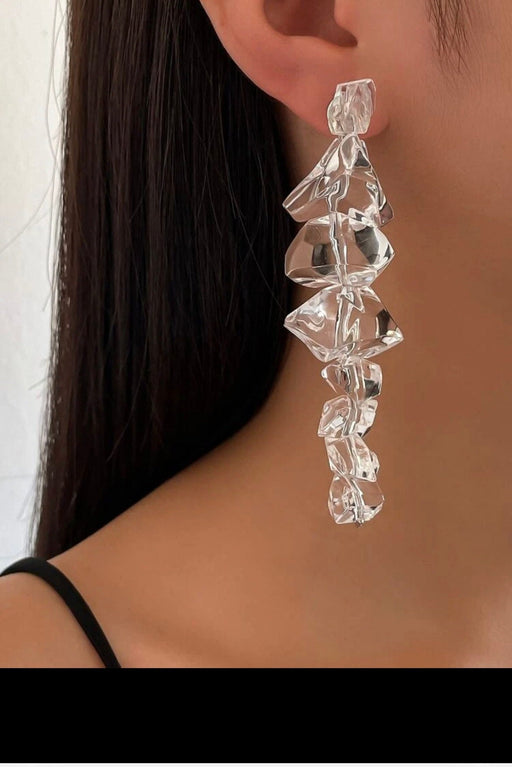 Chunky Clear Acrylic earrings , long clear white earrings , ice cube earrings , acrylic earrings , white earrings , long bridal earrings