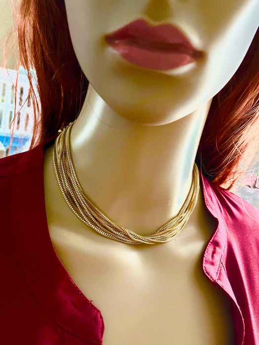 Gold chain necklace , gold choker , layered gold chain necklace , twisted gold necklace , gold chunky statement necklace